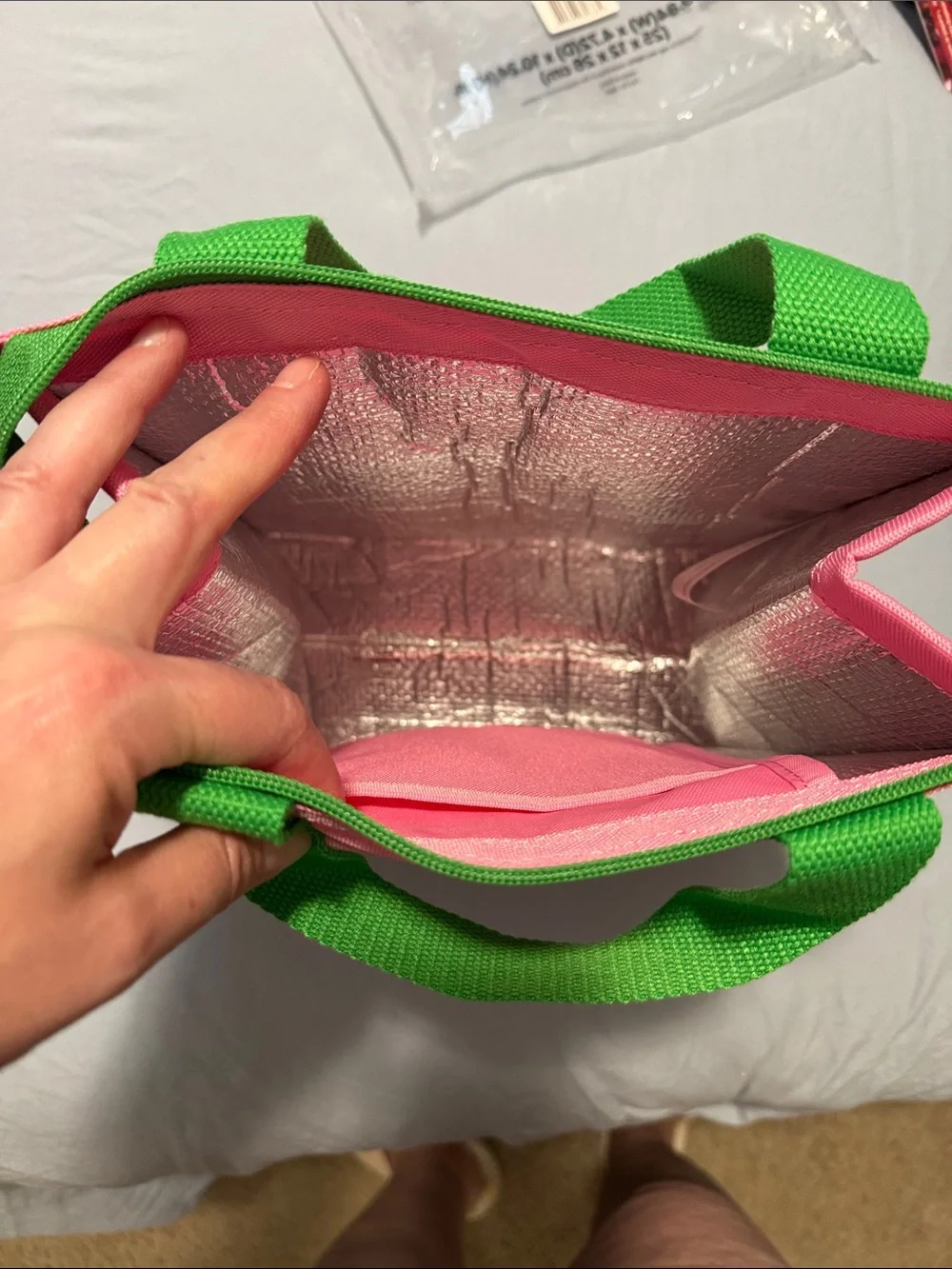 Lunch Tote Bag Green Handles